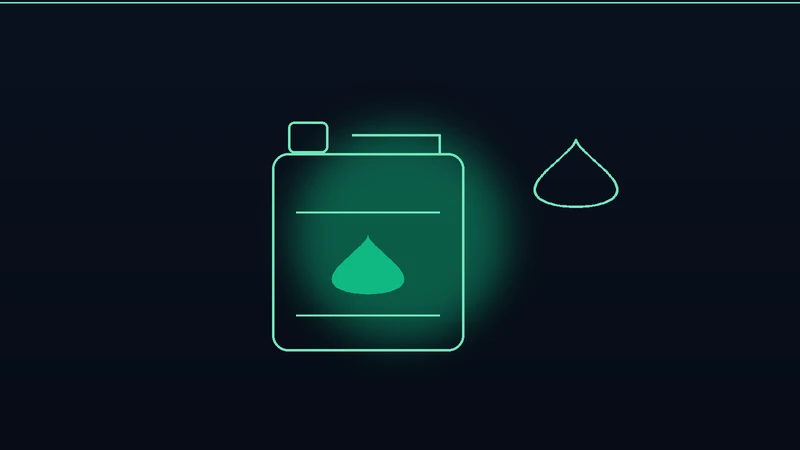 Ilustración de un bidón industrial con una gota de aceite, representando el manejo de aceites usados como residuo peligroso, en la paleta verde de Ambiental