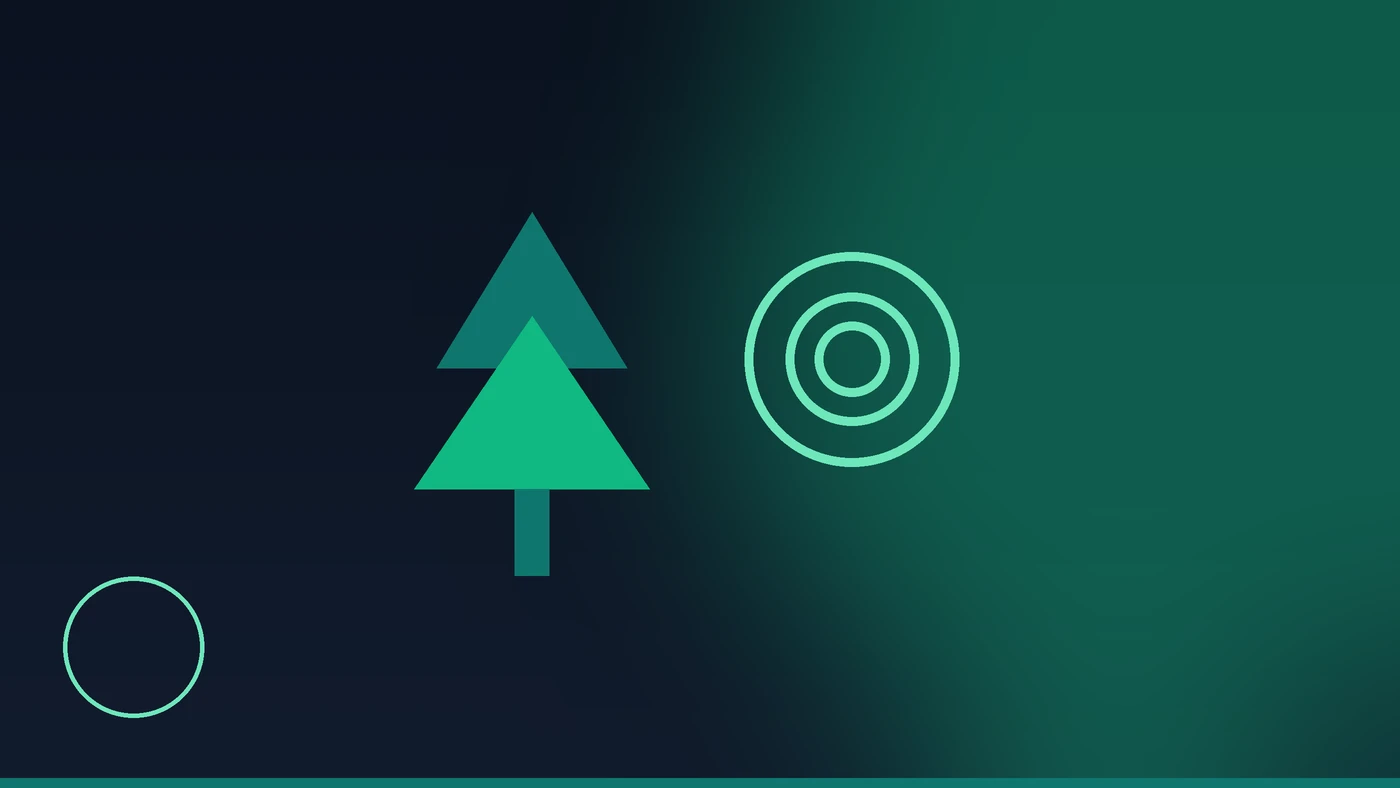 Ilustración de un área forestal con árboles marcados para corta selectiva, un documento de autorización y un camino de acceso, en la paleta verde de Ambiental