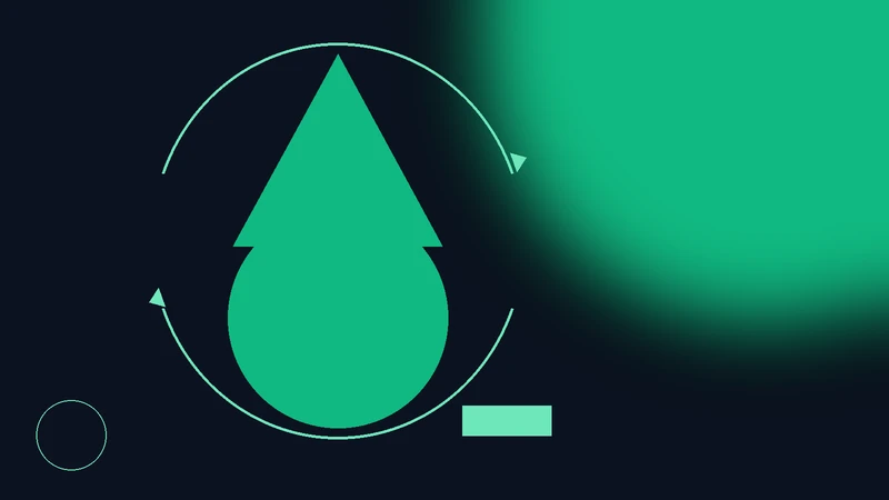Ilustración de un ciclo de agua industrial con pozo, planta de tratamiento y tubería de reúso, en la paleta verde de Ambiental