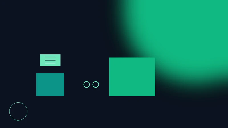 Ilustración de una empresa pequeña conectada por una cadena a una corporación grande con un formulario de evaluación, en la paleta verde de Ambiental