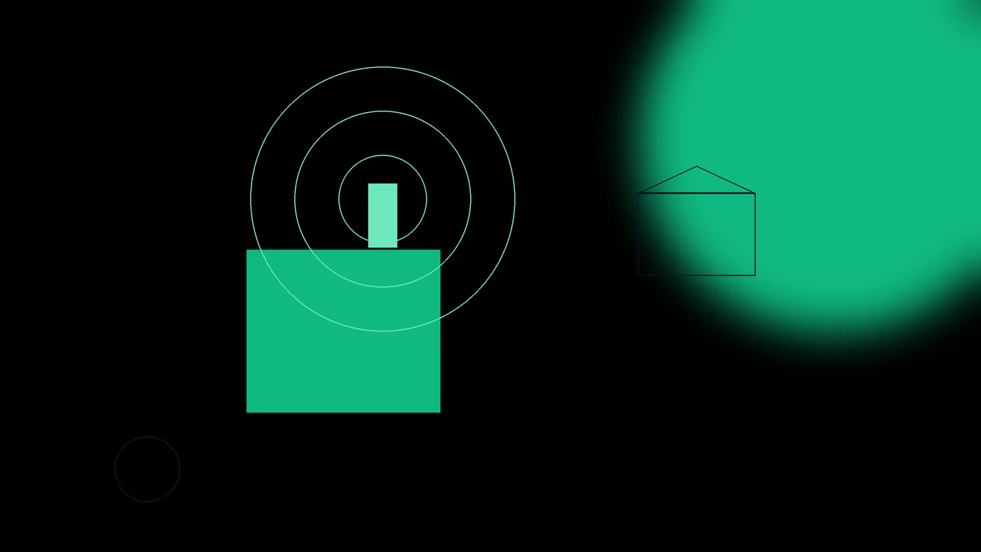 Ilustración de una planta industrial emitiendo ondas de sonido hacia las casas vecinas, con símbolos de medición de decibeles, en la paleta verde de Ambiental